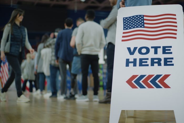Vote,Here,Sign,On,The,Floor.,Queue,Of,Multi,Ethnic